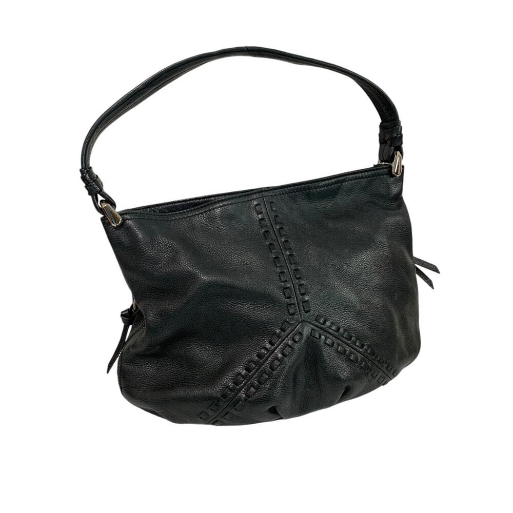 B Makowsky Black Pebbled Leather Shoulderbag Side Zip Pockets